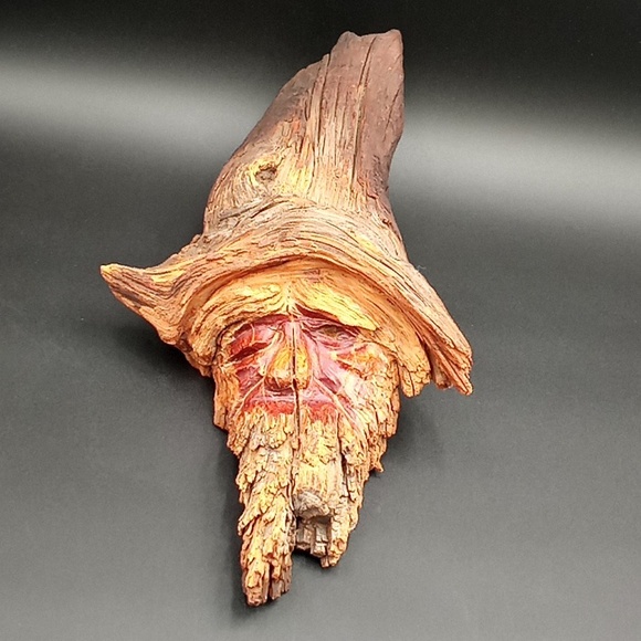 Folk art wooden tree spirit sculpture artist signed green...